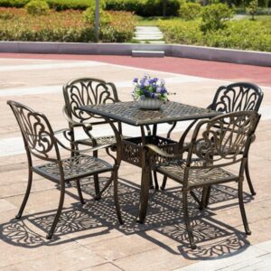 Bộ bàn ghế cafe sân vườn có tay họa tiết hoa sen - DL3125