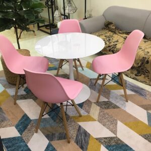 Bộ bàn Tulip 80cm và 4 ghế Eames màu hồng - DL3117